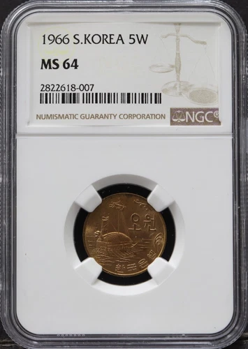 Korea 1966 5Won Coin NGC 64