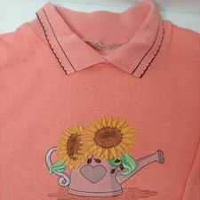 Vintage Sweatshirt L Sunflower Teapot Collar Embroidered Floral Cottagecore