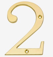 Gatehouse 4" Zinc Alloy House Number, 2, Polished Brass, Includes 2 Screws