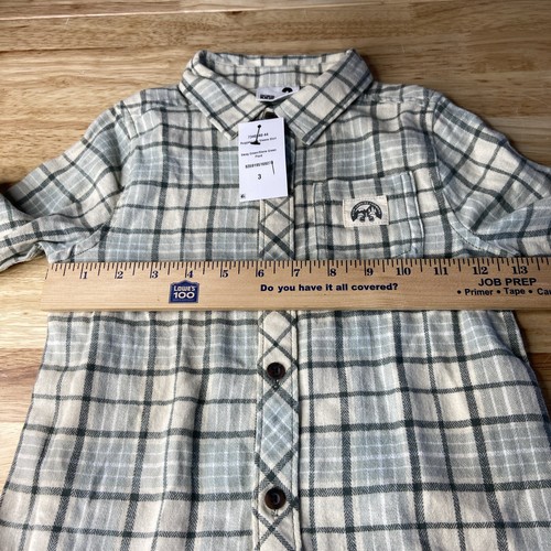 COTTON:ON KIDS Unisex Stone/Swag Green Plaid Flannel Rugged LS Shirt Size 3 NWT - Picture 4 of 7