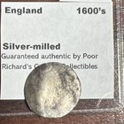England. Medieval 1600’s Silver-Milled 20mm Coin. Crude. M1366.     F/Ship!