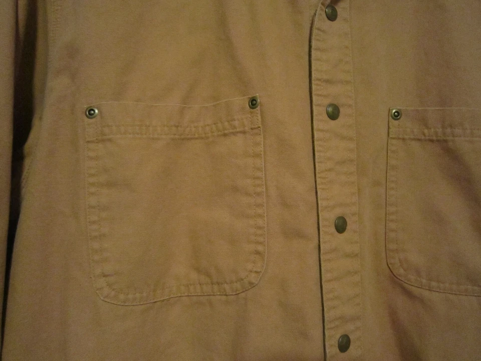 SZ L 16-16.5 HAGGAR LINED CANVAS SHIRT JACKET, GOLD MUSTARD COLOR, SNAP FRONT - Image 3 of 4