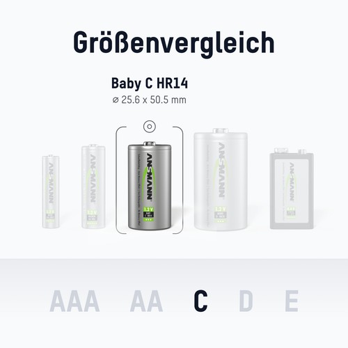 2x ANSMANN NiMH Akku Baby C 2500mAh maxE HR14 5030912 II. Wahl - Bild 6 von 12