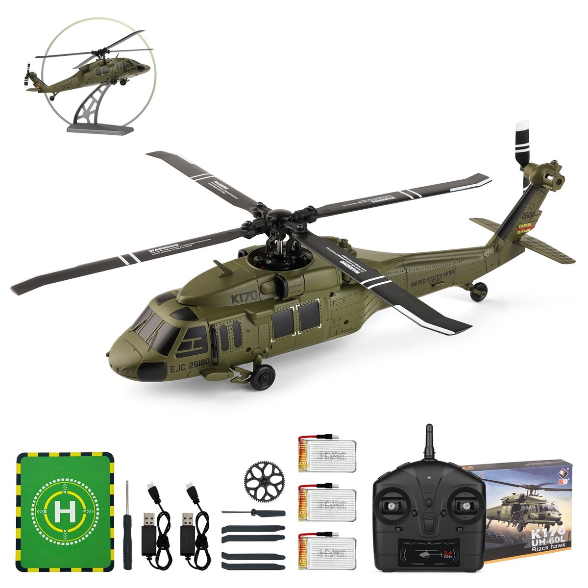WLTOYS XK K170 Brushless 4-CH RC Helicopter,UH-60L Blackhawk with