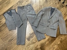 Calvin Klein Big Boys Slim fit stretch 3 pc Gray pant vest Jacket set Sz 8  