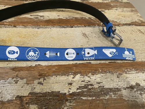 Prada Blue Nautical Logo Saffiano Leather Belt Size 85/34 Limited Edition - Picture 4 of 10