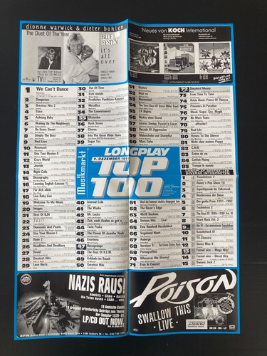 MUSIKMARKT CHARTS POSTER 9.12.1991 PROMO DIETER BOHLEN Blue System POISON Nokalm