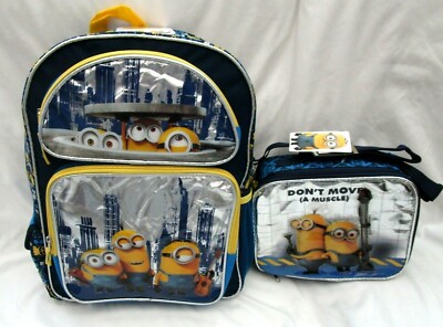 Despicable Me 2 Minions Don't Move a Muscle City Scene 16'' Backpack & Lunch Box!