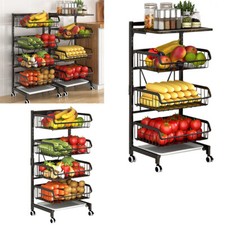 3/4/5 Tier Vegetable Fruit Trolley Cart Kitchen Rack Storage Basket Holder Shelf