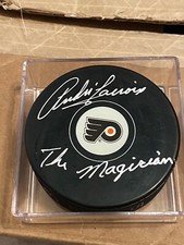 ANDRE LACROIX AUTOGRAPHED PHILADELPHIA FLYERS PUCK W/COA THE MAGICIAN INSCRIPT