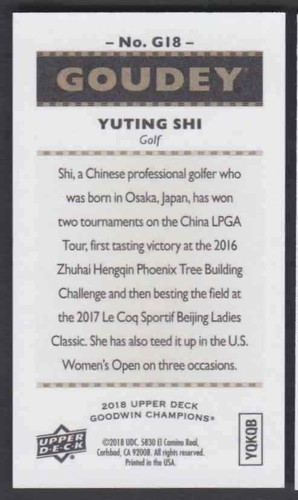 2018 UD GOODWIN CHAMPIONS GOUDEY MINI SP YUTING SHI #G18 - Picture 2 of 2