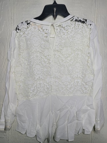 Rebecca Taylor Lace Back Silk Cuff Crepe Peplum Blouse Top White Chalk Sz 0 NWT - Picture 4 of 6