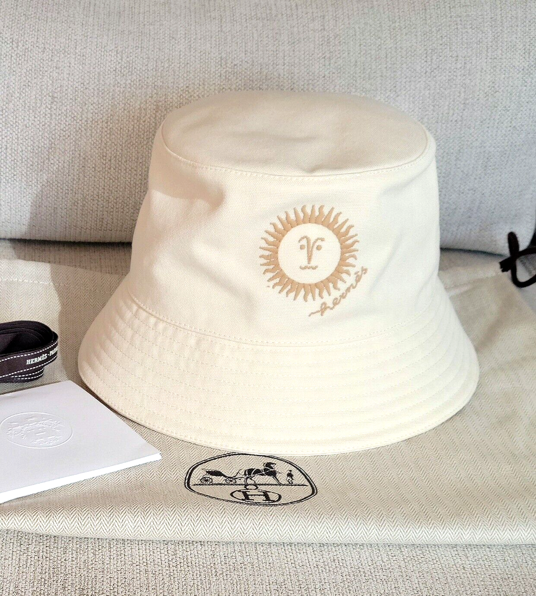 HERMÈS Gene Sunshine NEW Bucket Hat Women Size 55 Ecru Ivory | eBay