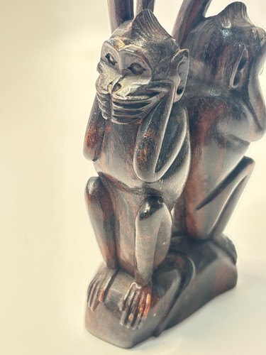 VTG Figure Three Wise Monkeys Hear See Speak No Evil Wood Carving Japanese? 8" - Picture 7 of 9