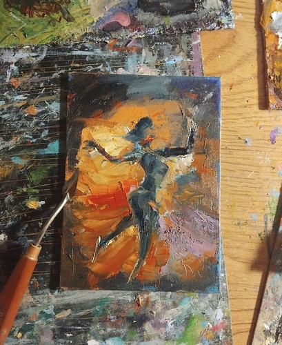 Belly dancer painting - small woman figure oil painting handmade original 5x7" - Picture 3 of 6