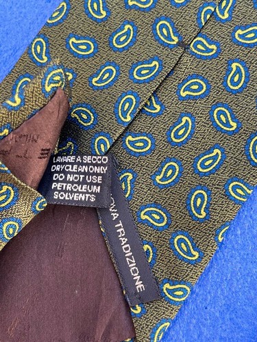 Authentic ETRO MILANO All Over Paisley Design On Green 100% Silk Necktie Tie - Picture 7 of 12