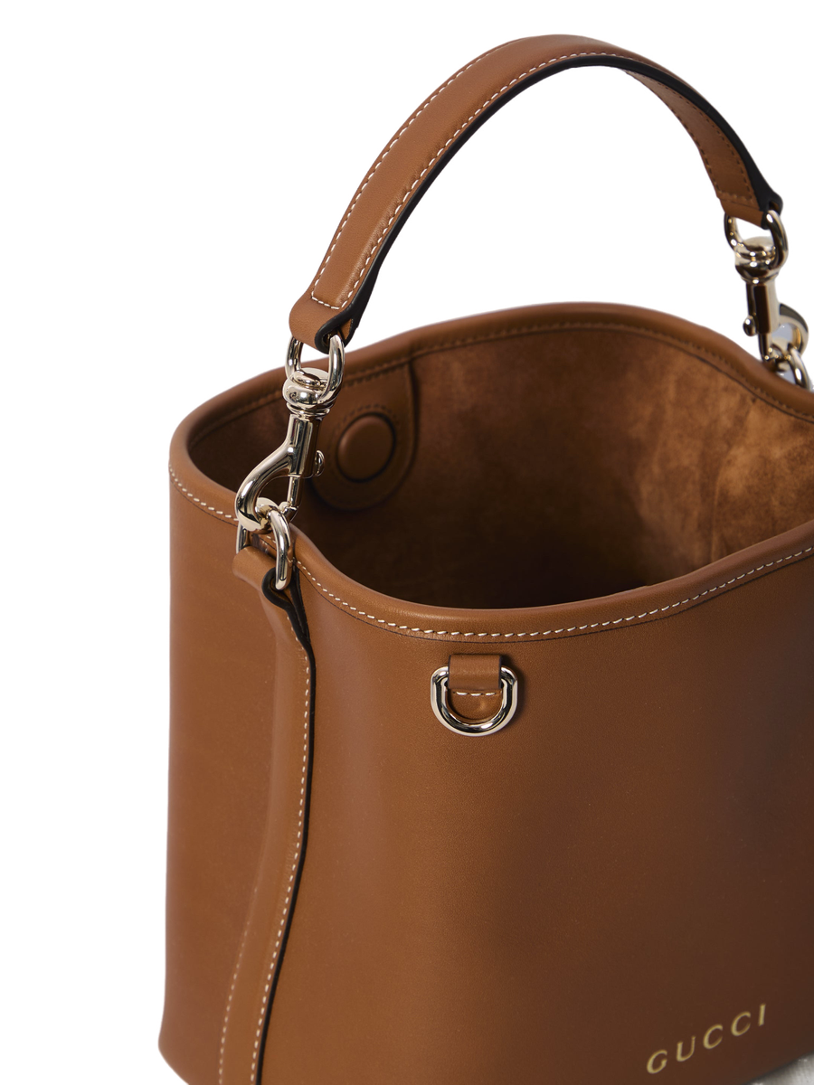 Gucci Emblem Small $2450 Brown Leather Bucket Bag New And