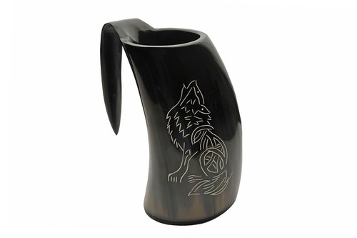 Tazza Viking Tankard corno da bere 6" Fenir Wolf - Foto 2 di 6