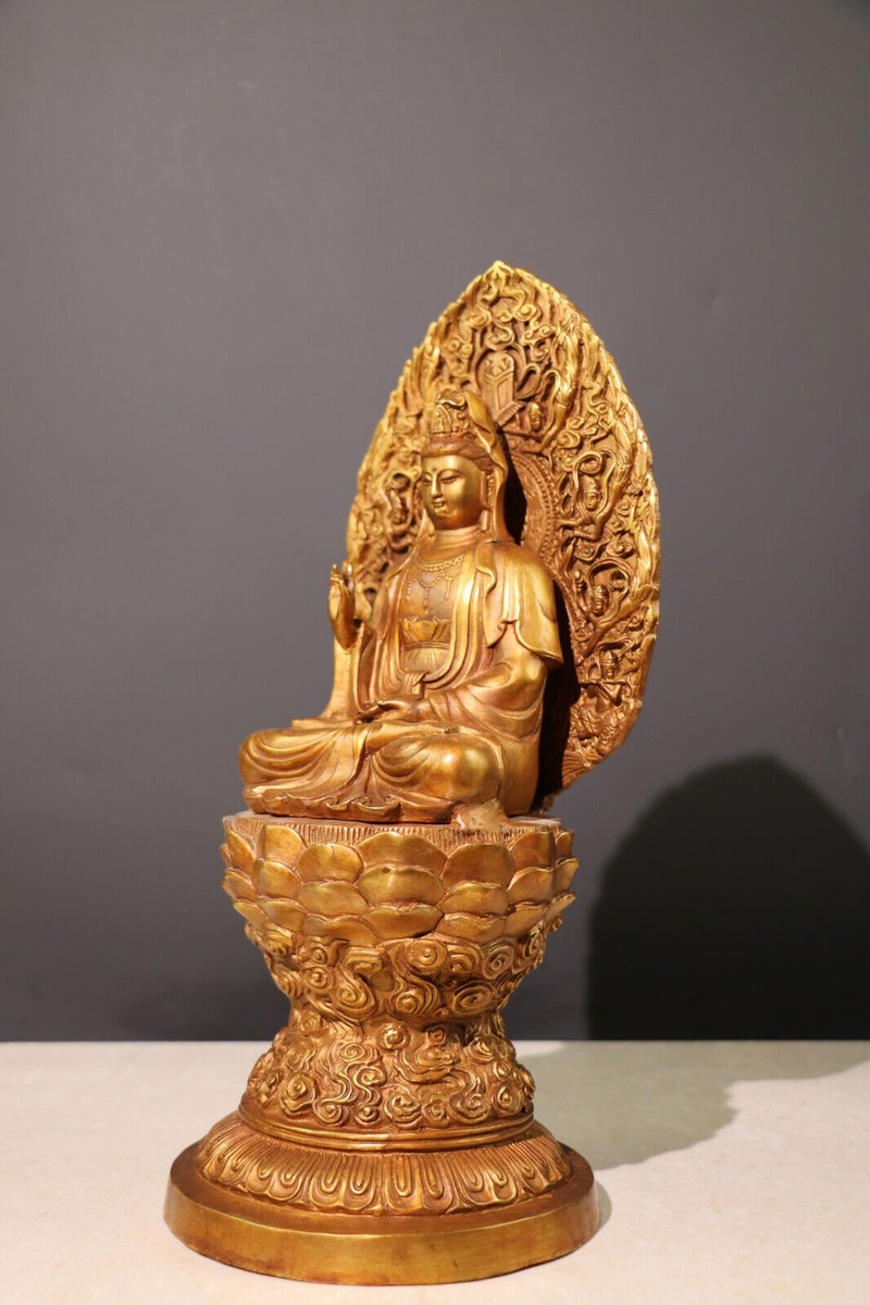 Handmade Pure Copper Guan Yin Statue - Goddess Of Mercy Meditation Altar Piece For Spiritual Decor