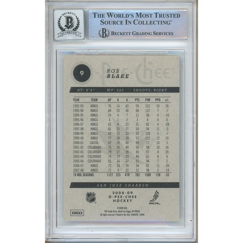 2008-09 O-Pee-Chee #9 Rob Blake Signed Card Beckett BGS AUTO 10 Slabbed LA Kings - Picture 2 of 5