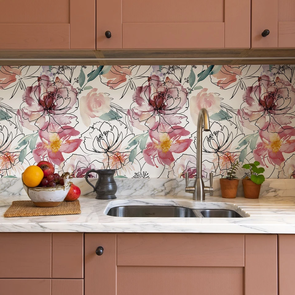 Abstract Watercolor Floral Wallpaper 17.3X433" Self Adhesive Room Decor - Image 4 of 4