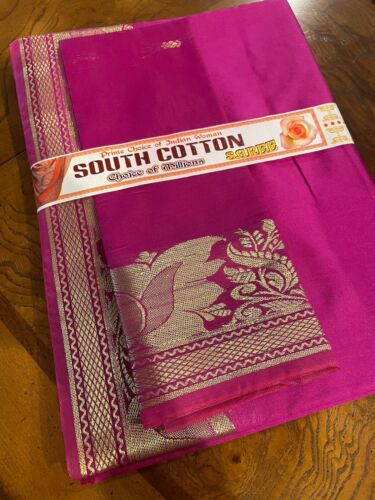 Indian Women's NEW Brocade Artificial Silk Sari SAREE MAGENTA W/Blouse Pc 1018