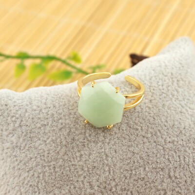 Hexagon Shape Ring Amazonite Gold Plated Prong Setting Statement Adjustable Ring