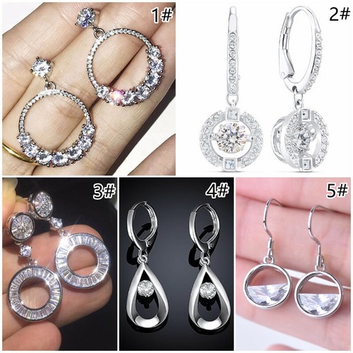 925 Silver Filled Women Charm Drop Earring Gift Cubic Zircon Party Jewelry - Picture 2 of 22