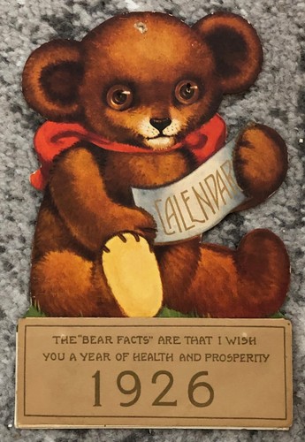 Antiker Kalender Original Teddybär Wandbehang Handstich voller Block 1926 1925