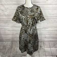 Banana Republic A-Line Dress Size 6 Brown Gray Black Animal Print Flutter Sleeve