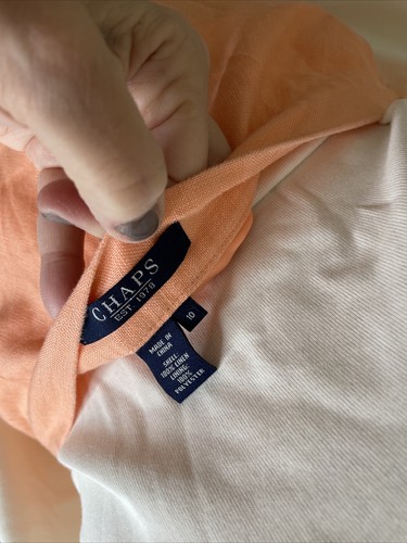 Chaps Orange Skirt Bias Cut Pleated Twirl Skirt Lined Sz 10 Peach Coral Linen - Picture 9 of 10