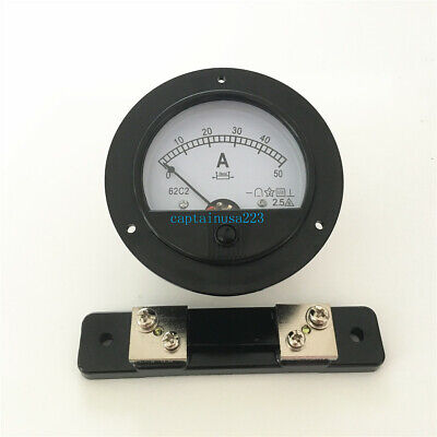 62C2 DC 0-50A Round Analog Amp Panel Meter Current Ammeter DC 50A w 75mV Shunt