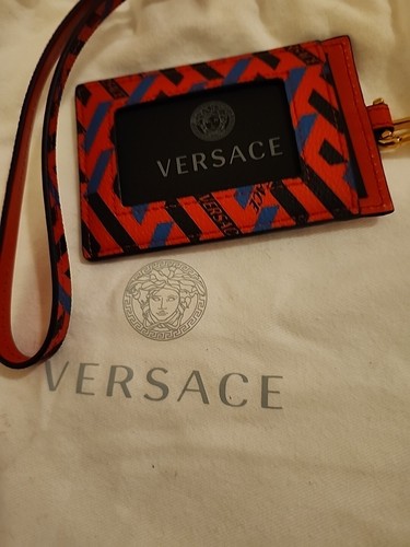NEW Versace La Greca Red Blue Multicolor Signature Card Case Wallet Necklace - Picture 6 of 7
