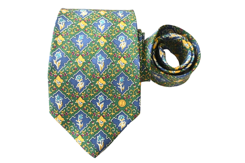 DUNHILL MEN'S TIE GREEN/FLORAL Width: 3.7/8" Length: 56"