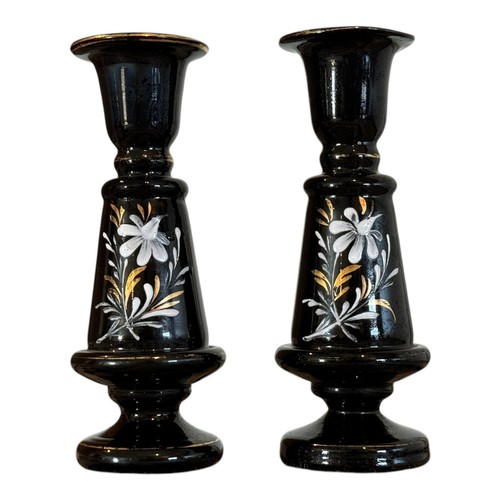 Antique Bristol Bohemian Black Amethyst Decorative Glass Vases