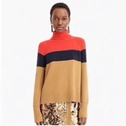 J. Crew Women's Wool Alpaca Colorblock Turtleneck Sweater Supersof MEDIUM NWT