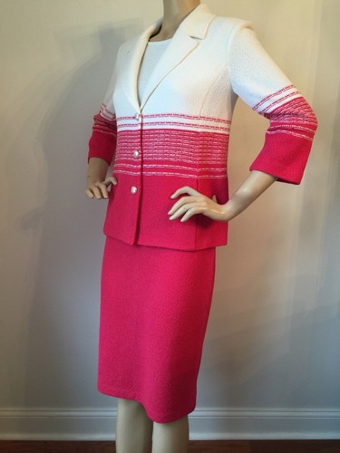 NUEVO TRAJE DE VESTIR ST JOHN TEJIDO TALLA 4 PARA MUJER TEJIDO BOUCLE ROSA ROJIZO Y BLANCO - Imagen 2 de 12