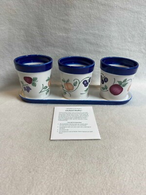 Vintage Princess House Orchard Medley Flowerpots with Tray - Set of 3 - In Box
