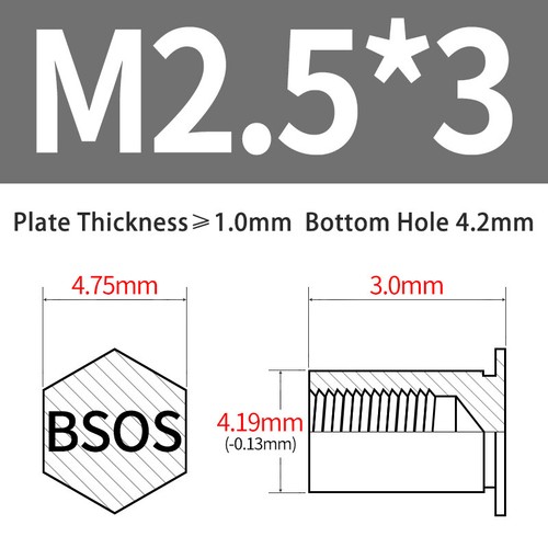 Edelstahl Nietmutter Säulenmuttern BSOS-M2/M2.5 Blindloch Sechskantkopf Rostfrei - Picture 27 of 44