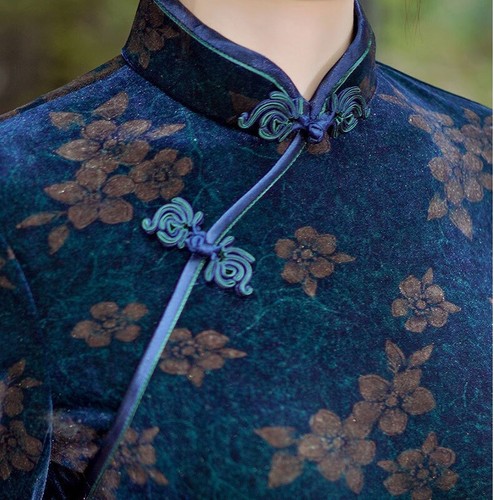 Mujeres Otoño Invierno Terciopelo Vestido Qipao Chino Tradicional Cheongsam Baile de graduación Vestidos - Imagen 3 de 7
