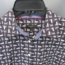 Talbots Petites Swan Shirt Women's Size 4 Navy 4P All Over Print Button Front