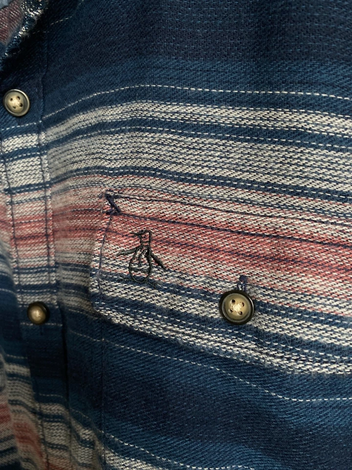 Camisa masculina Penguin Munsingwear Heritage slim fit botão XL listra azul marinho G/S - Imagem 3 de 4