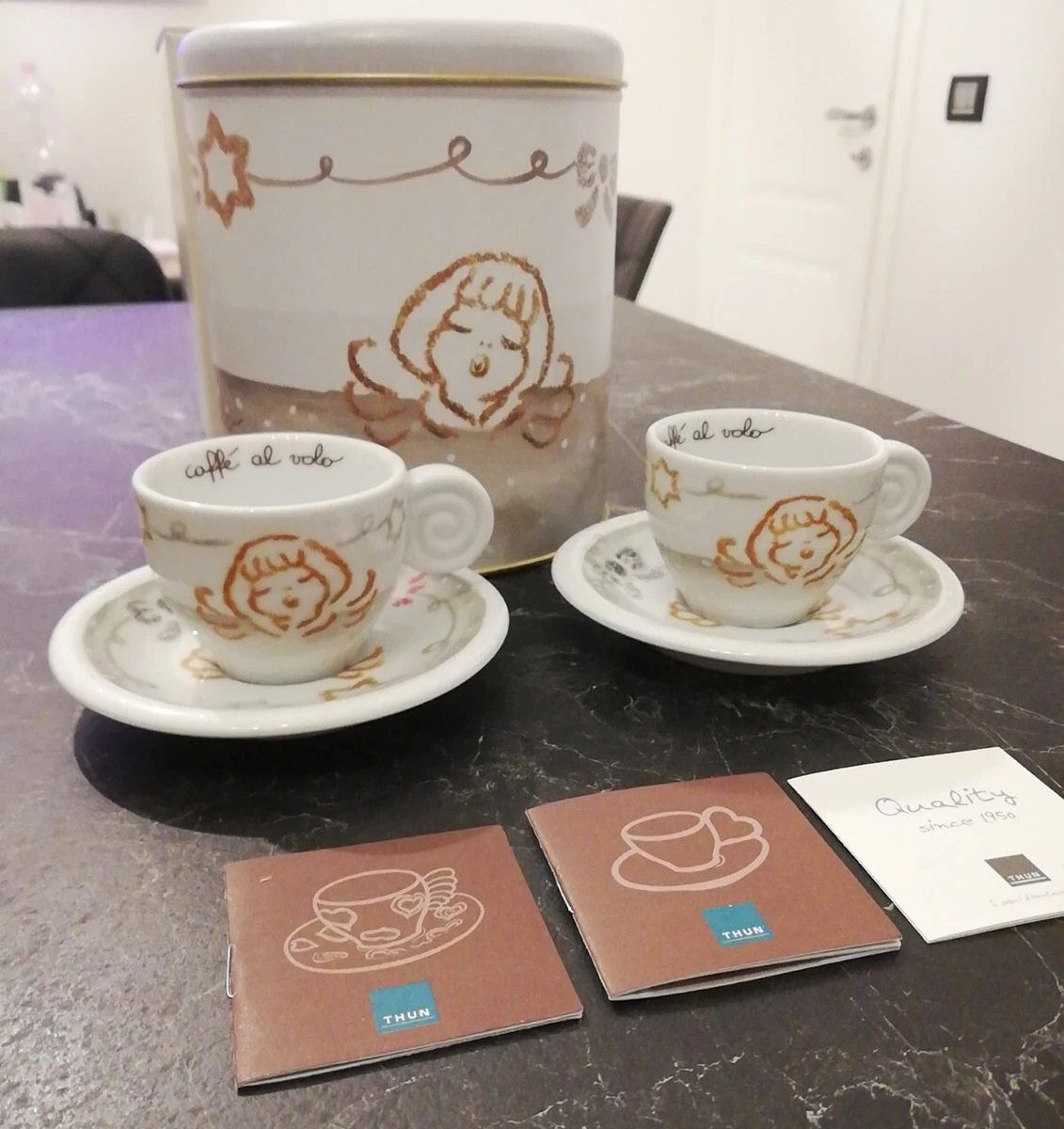Tazzine Da Caffè Mod. Vietri In Ceramica Decoro Geometrico 6 Pezzi