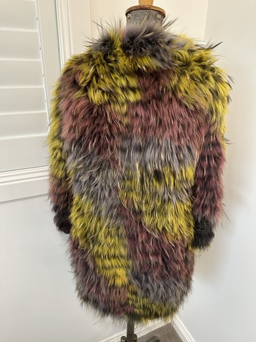 Vintage 90s Y2K Erich Planinsek Colourful Rainbow Fur Wool Jacket Coat M L 10 12 - Picture 7 of 17