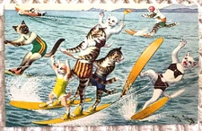 "Cats Water Skiing" Alfred Mainzer postcard