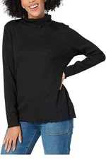 Isaac Mizrahi Live! Women's Essentials Rib Turtleneck w/ Lettuce Black