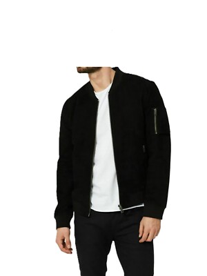 Herren Echt Wildleder Leder Schwarz Bomber Biker Flieger Jacke Cafe Racer Mot...