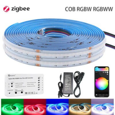 5m Zigbee COB RGBW LED Streifen 24V RGBWW Stripe Lichtband Dimmbar Set für Alexa