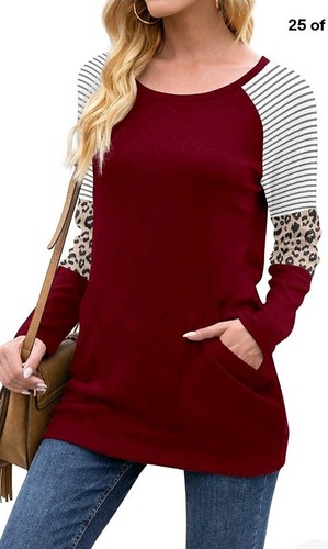 Ayifu Long Sleeve Tops Casual Color Block Tunic Loose Fit Shirt Size L