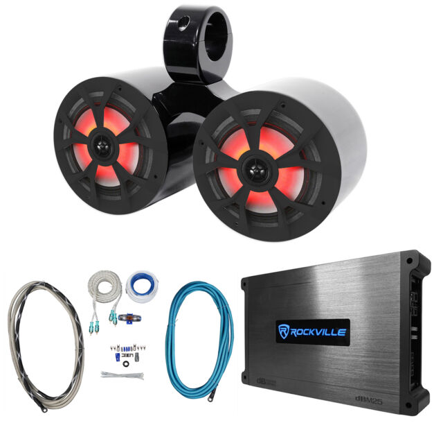 Rockville RKL65MBW Dual 6.5" 700w Marine Wakeboard LED Speakers+Amplifier+Wires